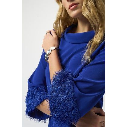 Joseph Ribkoff Fringe Cuffs Sapphire Shift Dress