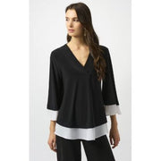 Joseph Ribkoff V-Neck Flare Sleeve Black & Off White Pullover