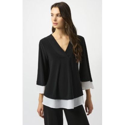 Joseph Ribkoff V-Neck Flare Sleeve Black & Off White Pullover