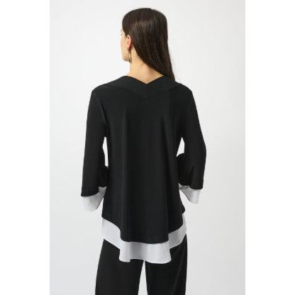 Joseph Ribkoff V-Neck Flare Sleeve Black & Off White Pullover