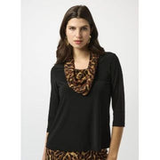 Joseph Ribkoff Leopard Cowl Neck Pullover Top (BLK)