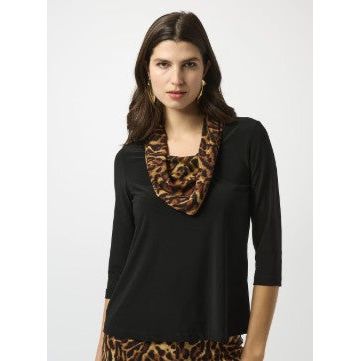 Joseph Ribkoff Leopard Cowl Neck Pullover Top (BLK)