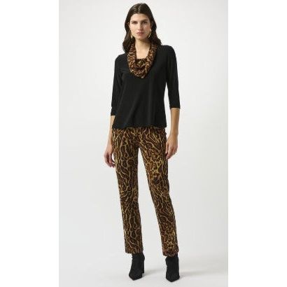Joseph Ribkoff Leopard Cowl Neck Pullover Top (BLK)