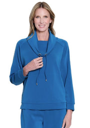 Multiples Cuffed Raglan Sleeve Drawstring Cowl Collar Top (4 Colors)