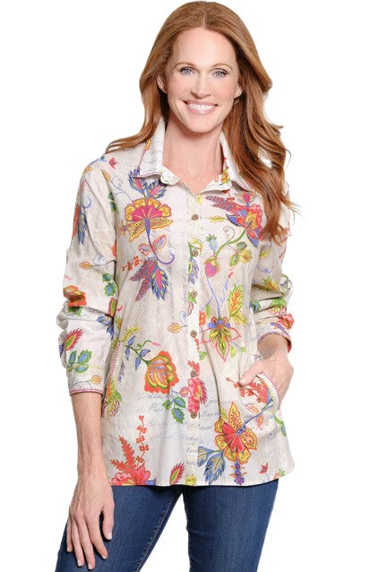 John Mark Mixed Floral Print Embroidery Detail Button Front Shirt
