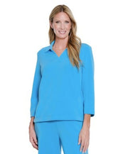 Multiples Johnny Collar V-Neck Top (2 Colors)