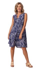 Escape Regatta Rayon Leaves Paradise Knee Length Dress (Navy)(85615)