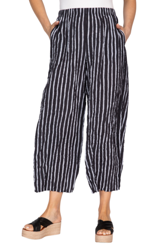 Habitat Olivia Crinkle Crepe Stripe Flood Pant (114232) (Black/White)