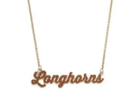 Texas Longhorn Canvas Pave Longhorns Autograph Enamel Necklace (GLD) (26257N-TEX)