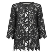 Joseph Ribkoff Embroidered Floral Open-front Cut Out Jacket (262096)(Black)