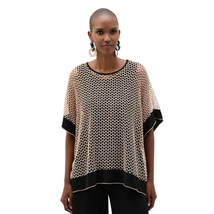 Joseph Ribkoff Kimono Sleeve Mesh Pullover (Black Beige)(262160)