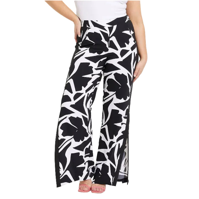 Joseph Ribkoff Wide Leg Side Slit Pant  (232046)(Black Multi )