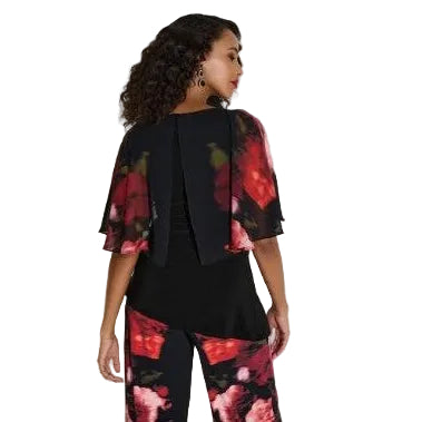Joseph Ribkoff Solid Black Top With Floral Print Sleeve (253763)