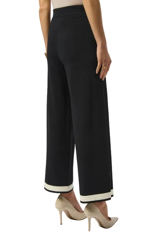 Joseph Ribkoff Mid-Rise Pull-On Wide Leg Black & Vanilla Knit --Trousers (253910)