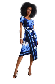 Joseph Ribkoff Knee Length Wrap  Dress (252179)(Blue/Vanilla)