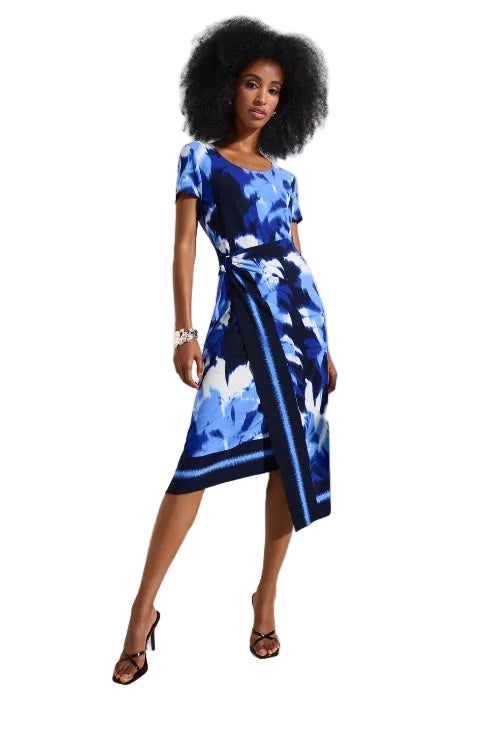 Joseph Ribkoff Knee Length Wrap  Dress (252179)(Blue/Vanilla)