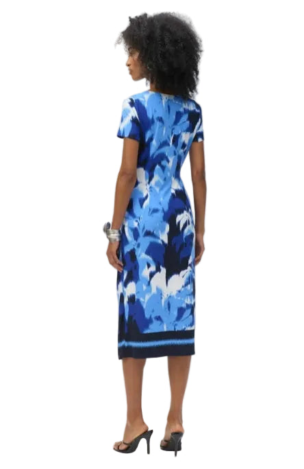 Joseph Ribkoff Knee Length Wrap  Dress (252179)(Blue/Vanilla)