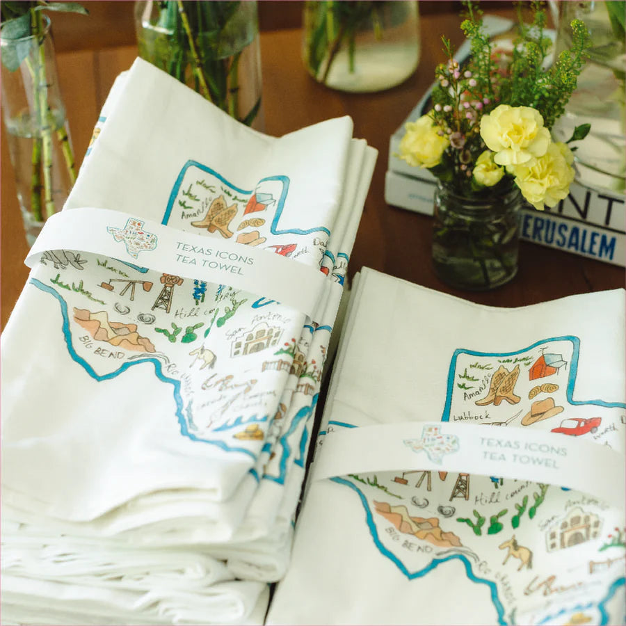 Flower and Vine Texas Icons Tea Towel