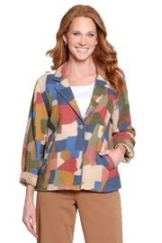 John Mark Abstract Geo Print Button Front Fully Lined Jacket