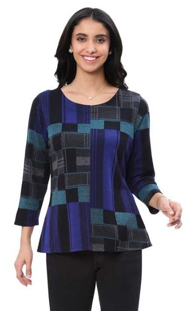 Parsley & Sage Steffi Geo Print Top (BLK/BLU)