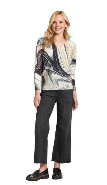 APNY Sunset Marble Print V-Neck Pullover (SW132A)(Dark Grey Multi)