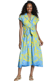 APNY Tie Front Sleeveless Floral Long Dress (T105P/C-636D/CT)(Yellow)