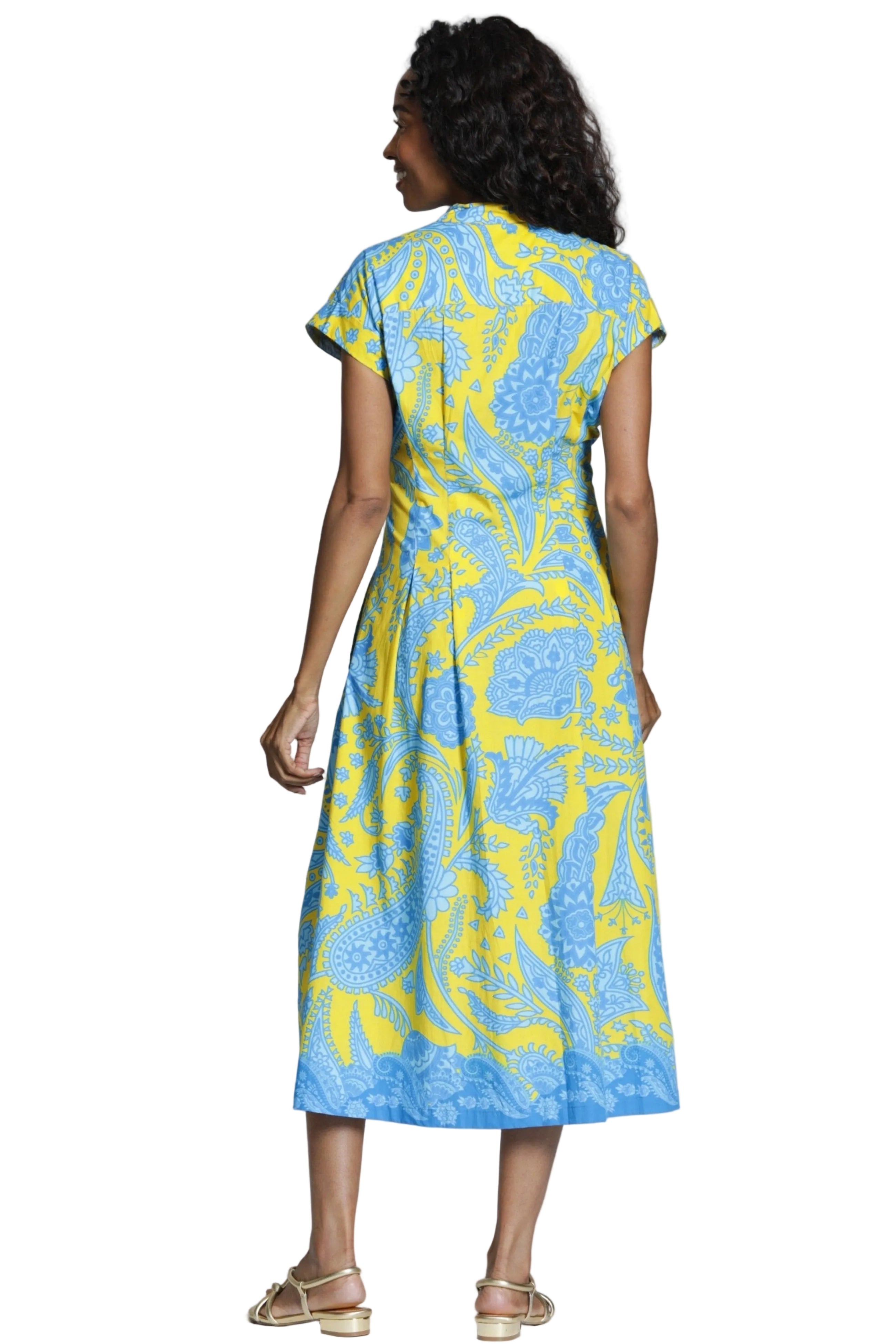 APNY Tie Front Sleeveless Floral Long Dress (T105P/C-636D/CT)(Yellow)