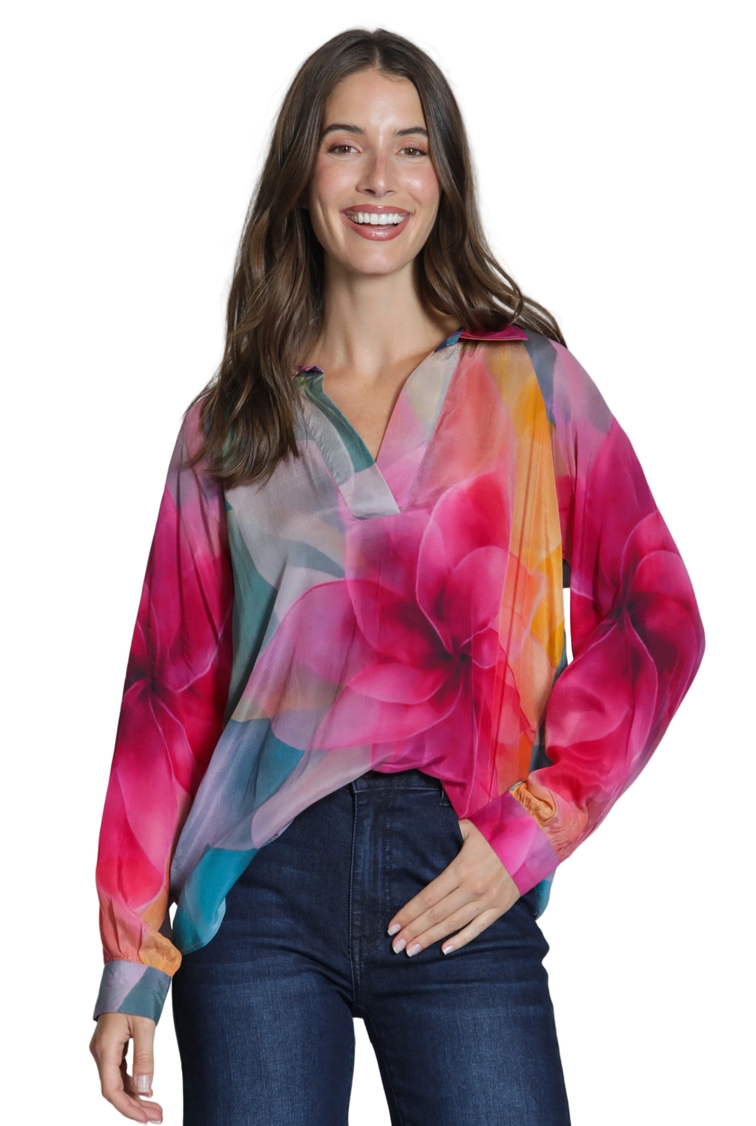 APNY Bright Multi Floral  Abstract Half Placket Pull Over Shirt (T16P/C-533D/NC)