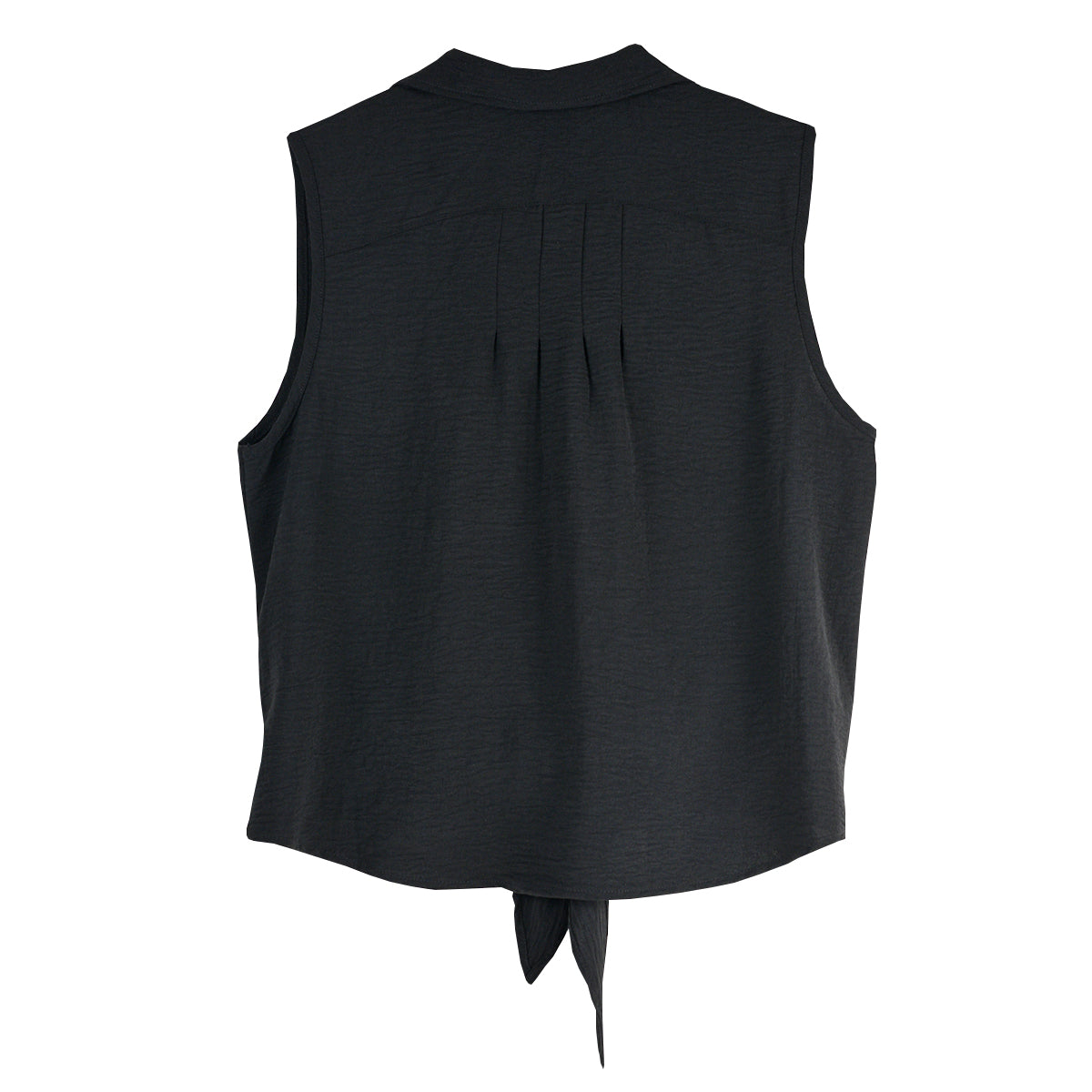 Clara Sun Woo Soft Pleat Tie Front Sleeveless Top (T184)(Black)