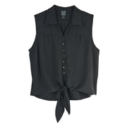 Clara Sun Woo Soft Pleat Tie Front Sleeveless Top (T184)(Black)
