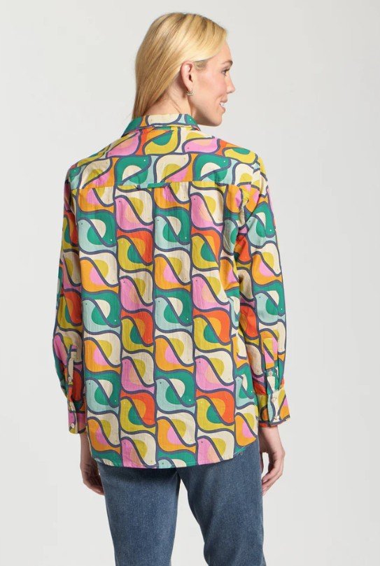 APNY Boyfriend Button-Up Emerald Green Multi Shirt (T19P/C-236D/CT)