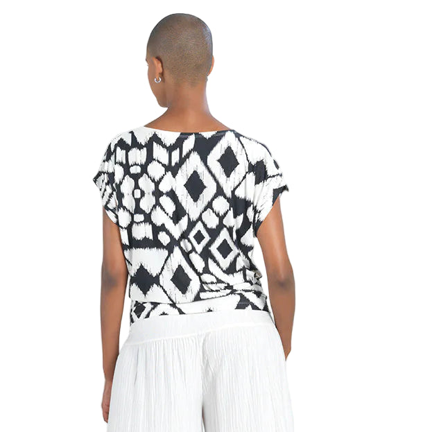 Clara Sun Woo Crinkle Pleat Knit  Dolman Short Sleeve Top (Aztec)(T208PL)Size XL