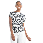 Clara Sun Woo Crinkle Pleat Knit  Dolman Short Sleeve Top (Aztec)(T208PL)Size XL