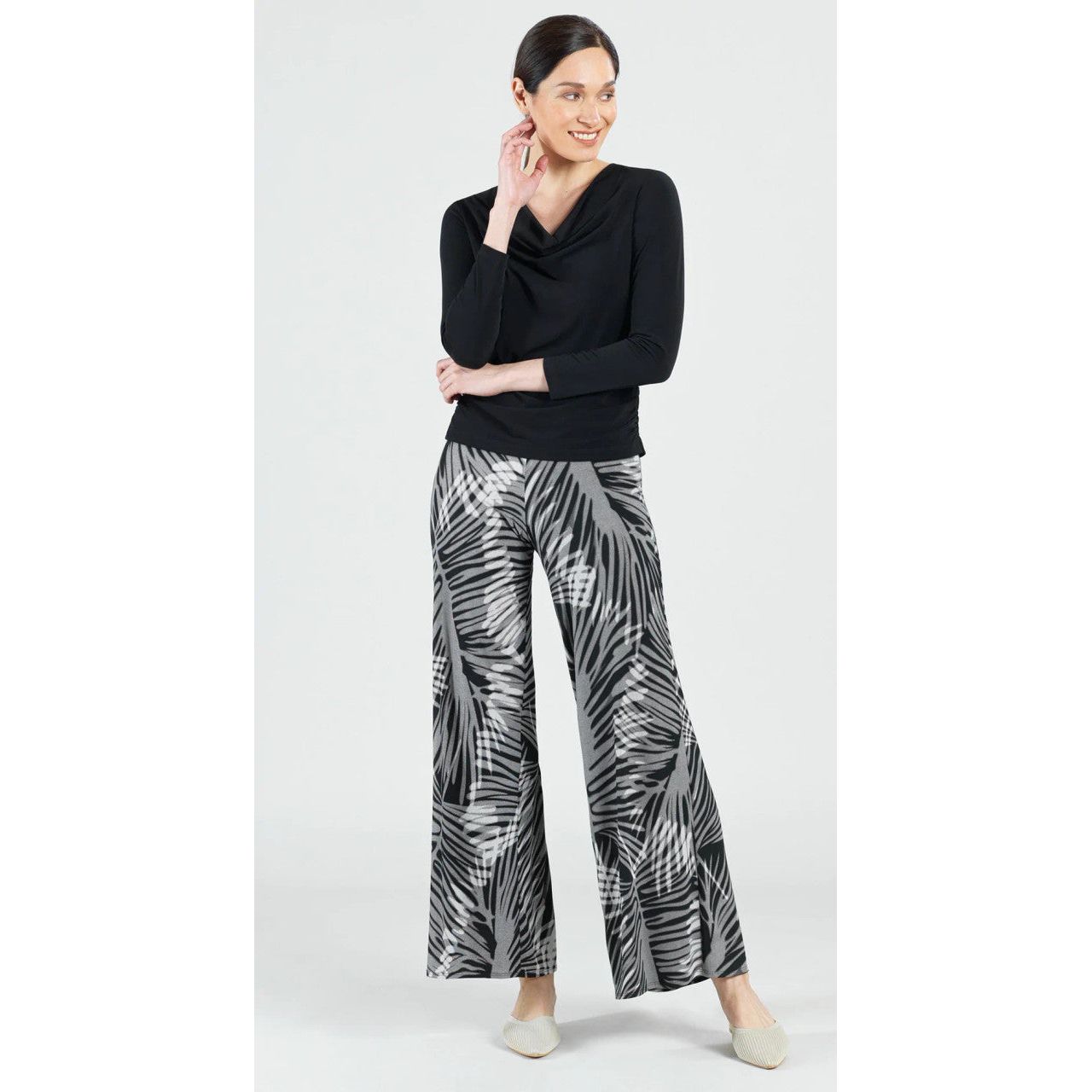 Clara Sun Woo Solid Black Ruched Cowl Neck Top