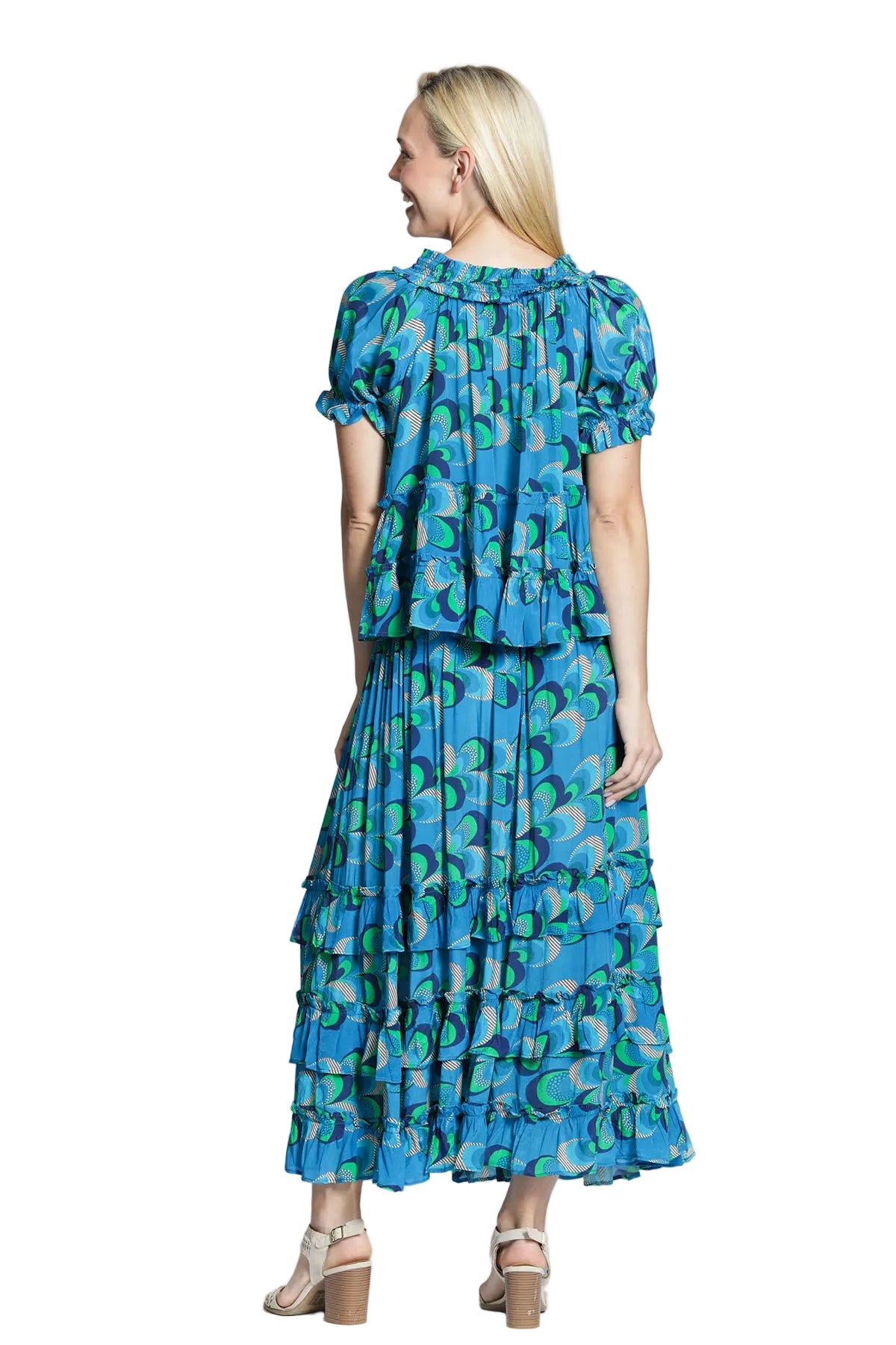 APNY Short Sleeve Top with Rouched Neck (T625P/C-655D/NC)(Blue lagoon)