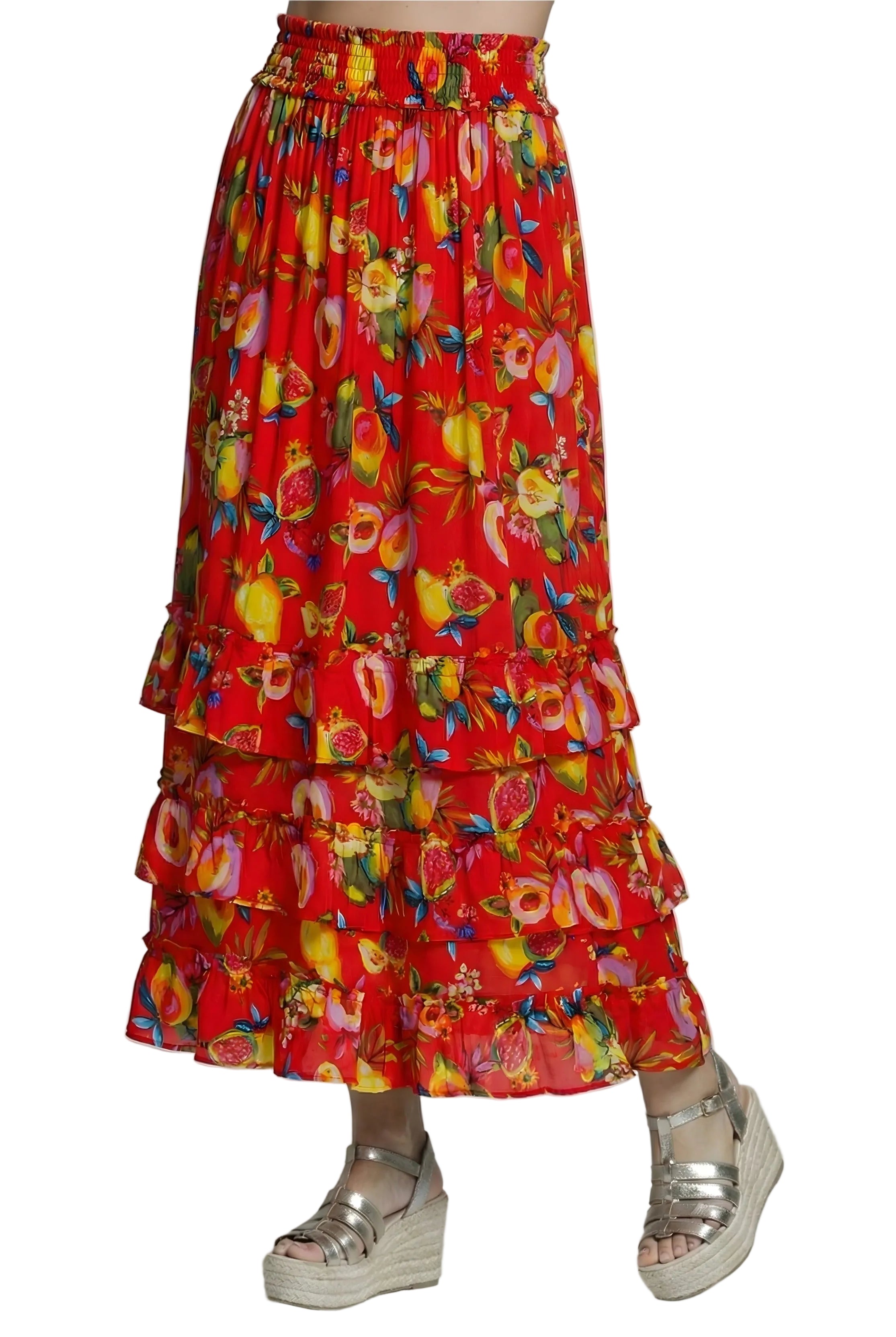 APNY Tiered Pull-on Skirt (T63P/C-630D/NC)(Red Multi )