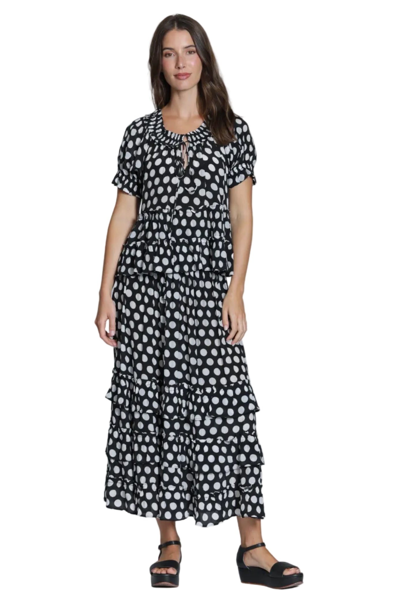 APNY Tiered Pull-on Skirt (T63P/C-659D/NC)(Black White)