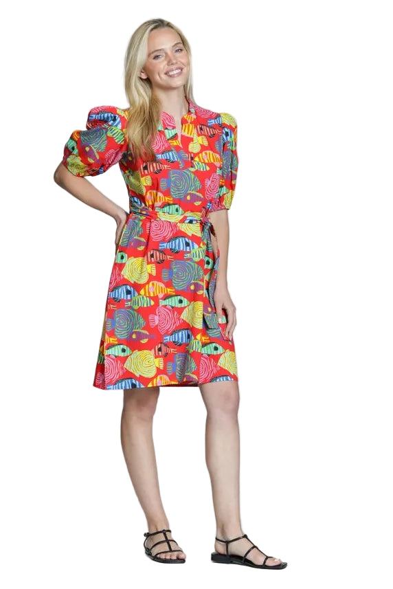 APNY Tunic Dress with Puff Sleeve Bold Print Design (Red Multi)(T67P/C-367D/CT)
