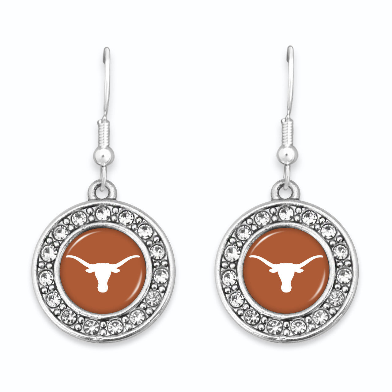 Texas Longhorn Crystal Petite Round Earrings (TEX42613)