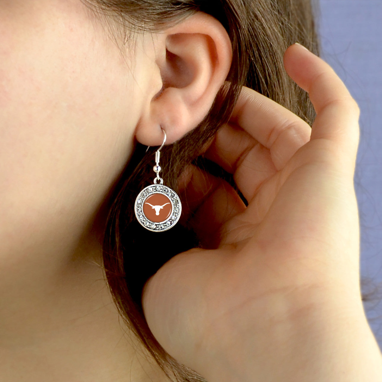 Texas Longhorn Crystal Petite Round Earrings (TEX42613)