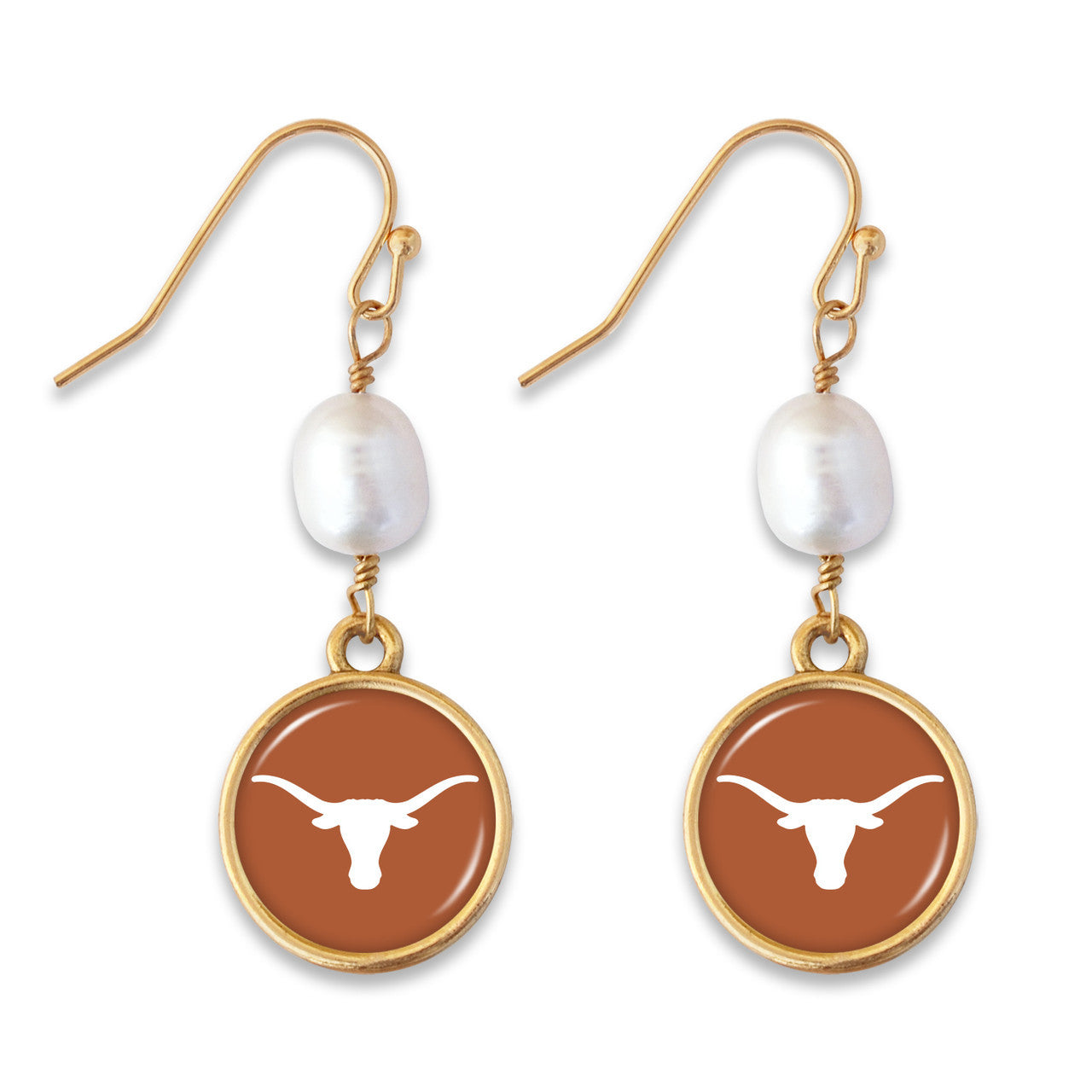 Texas Longhorn Diana Pearl Drop  Earrings (TEX43405)