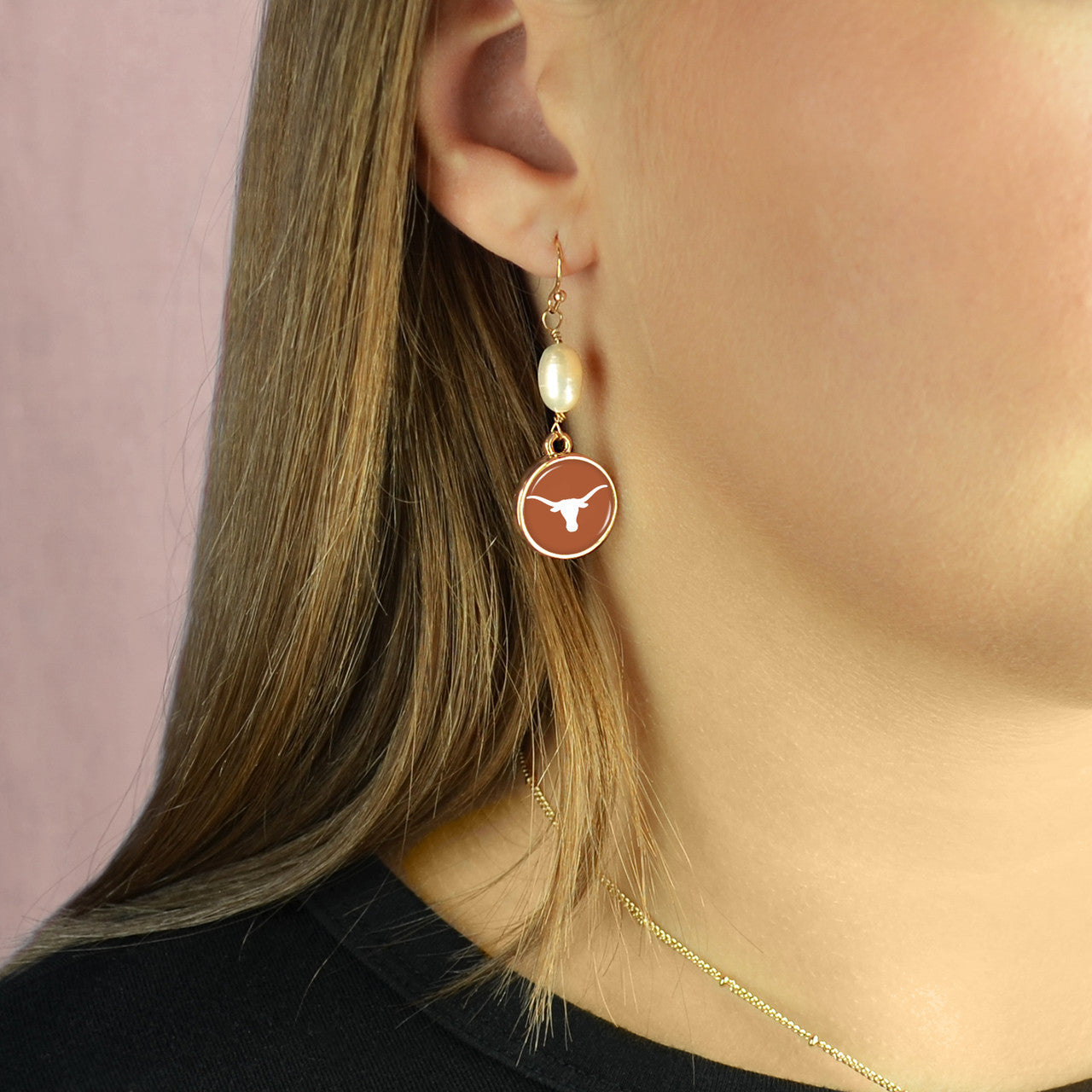 Texas Longhorn Diana Pearl Drop  Earrings (TEX43405)