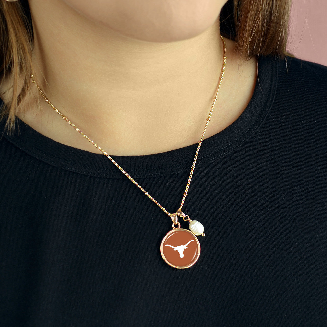 Texas Longhorn Diana Pearl Drop Necklace (TEX43406)