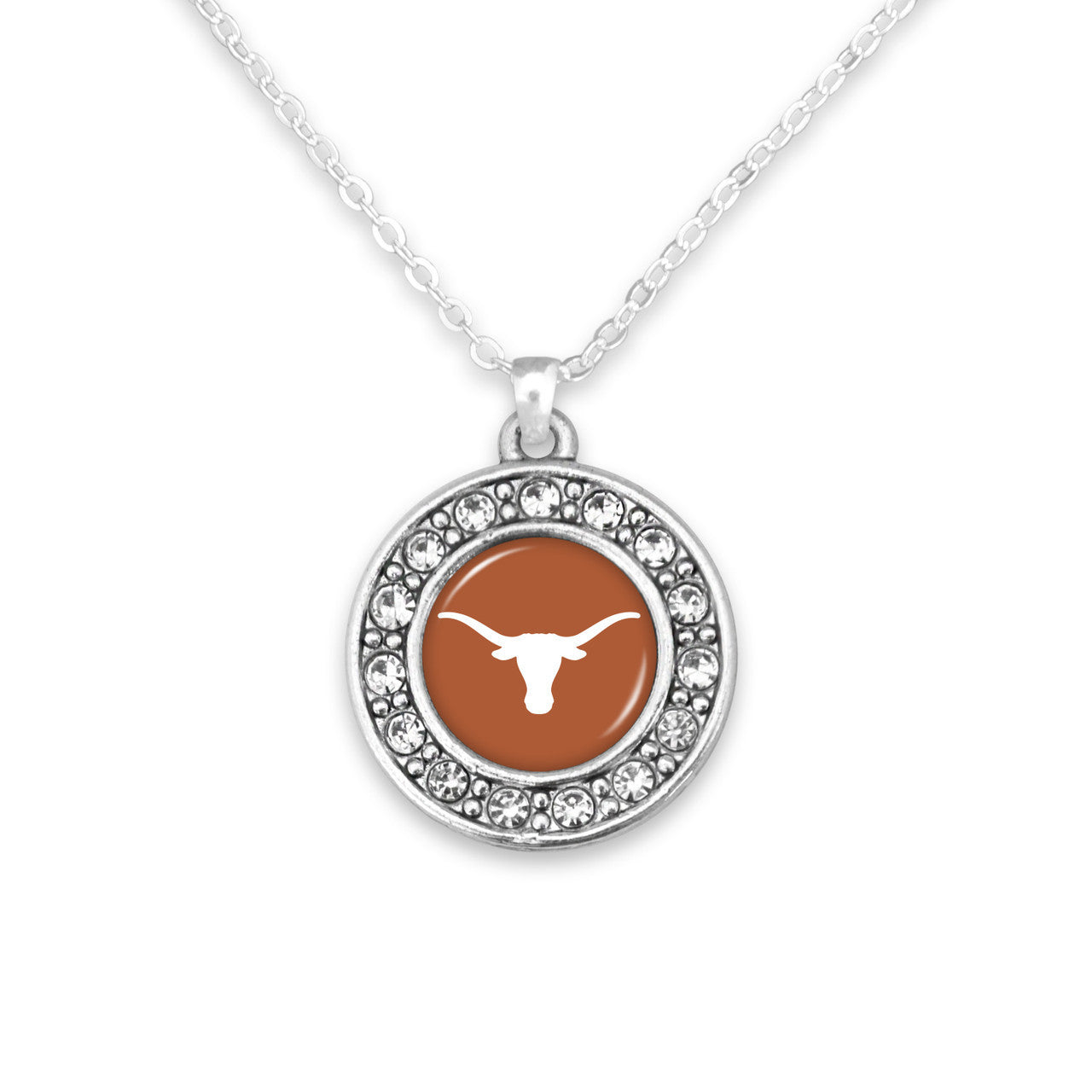 Texas Longhorn Crystal Petite Round Necklace (TEX43503)