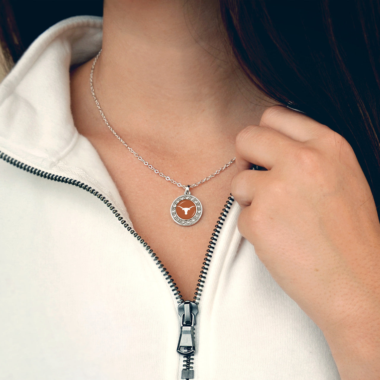 Texas Longhorn Crystal Petite Round Necklace (TEX43503)