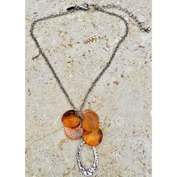 Treska Orange Shell Discs Necklace