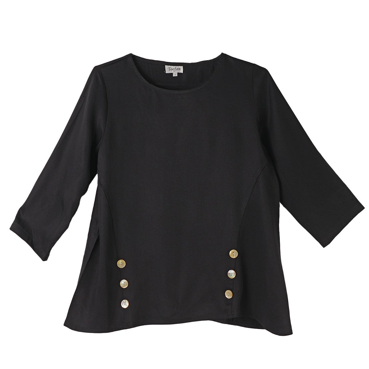 Toofan Tencel Solid Black Pull Over Top