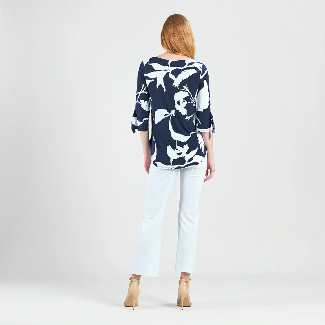 Clara Sun Woo Scoop neck Tunic with Tie Cuff 3/4 Sleeve Tunic (TU331P2)(Navy )