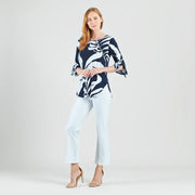 Clara Sun Woo Scoop neck Tunic with Tie Cuff 3/4 Sleeve Tunic (TU331P2)(Navy )