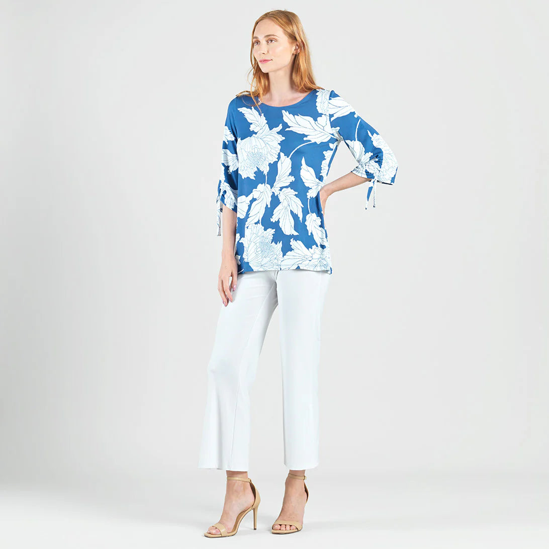 Clara Sun Woo Mum print soft Tunic Tie Sleeve Cuff 3/4 Sleeve (TU37P52)(Navy )